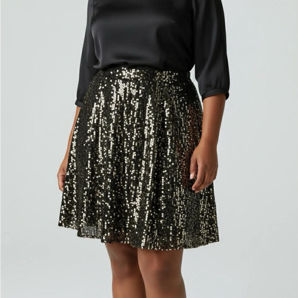 NY Collection Women’s Size XL Sequin Black & Gold Skirt